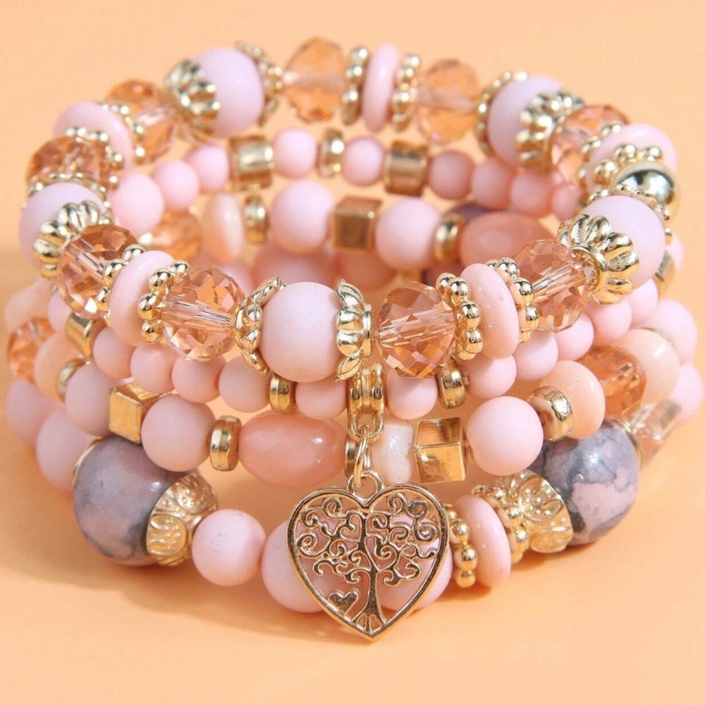 Tree of Life Heart Bead Bracelet Set - Picture 1 of 7